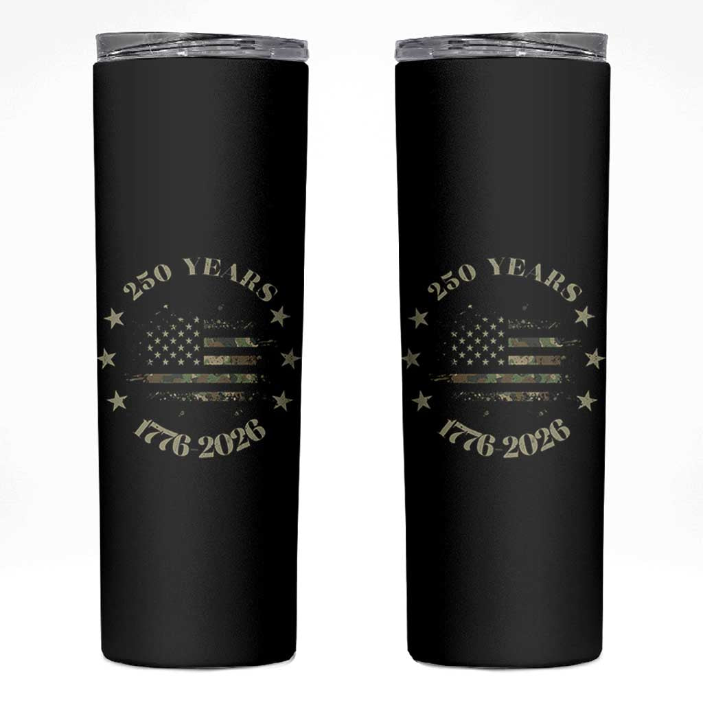 250 Years Anniversary Skinny Tumbler Camo American Flag Independence Day