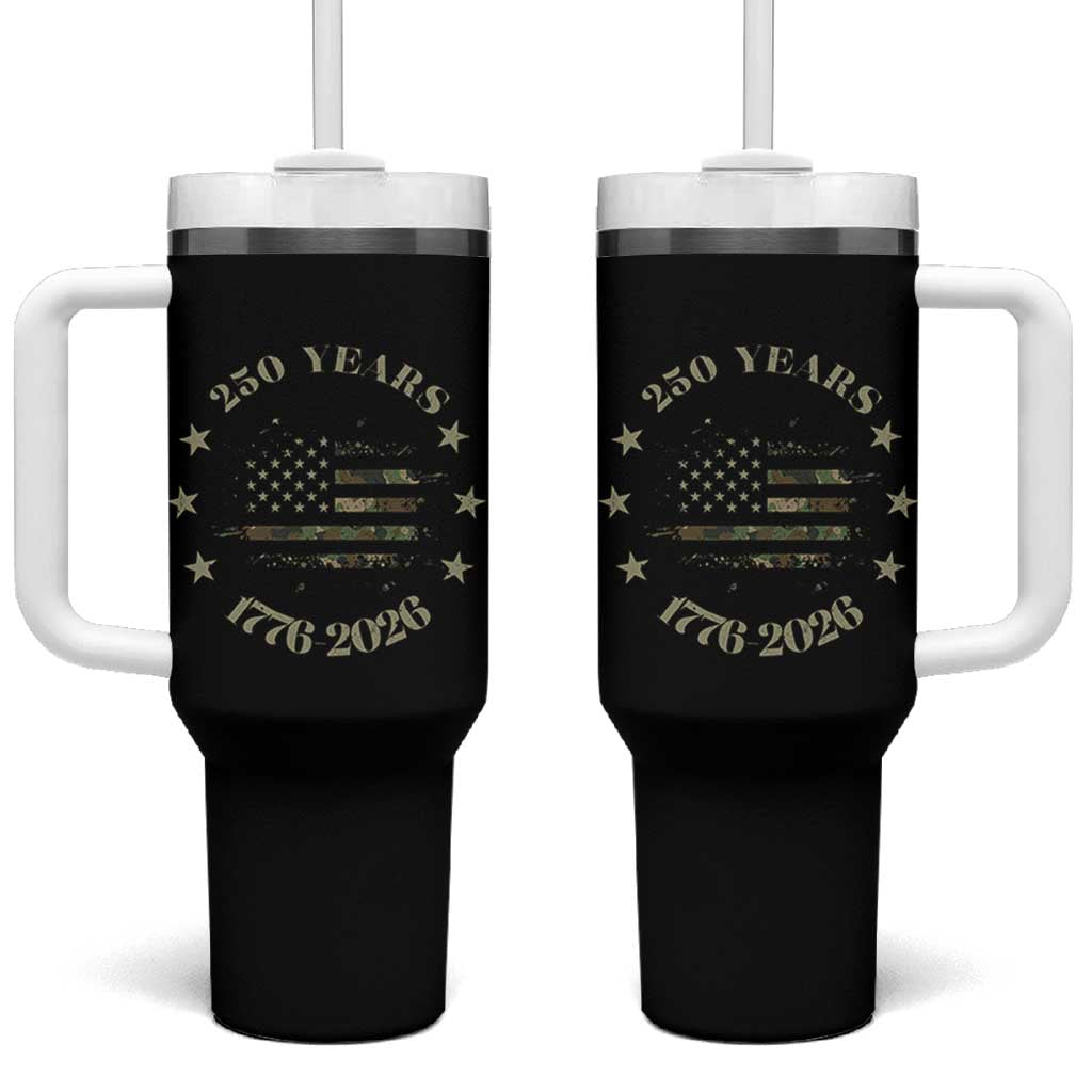 250 Years Anniversary Tumbler With Handle Camo American Flag Independence Day