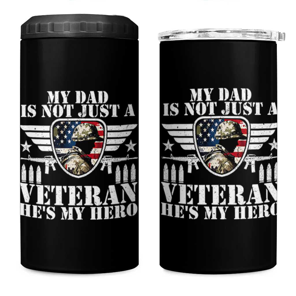 Military Family Veteran Support 4 in 1 Can Cooler Tumbler My Papa US Veteran My Hero