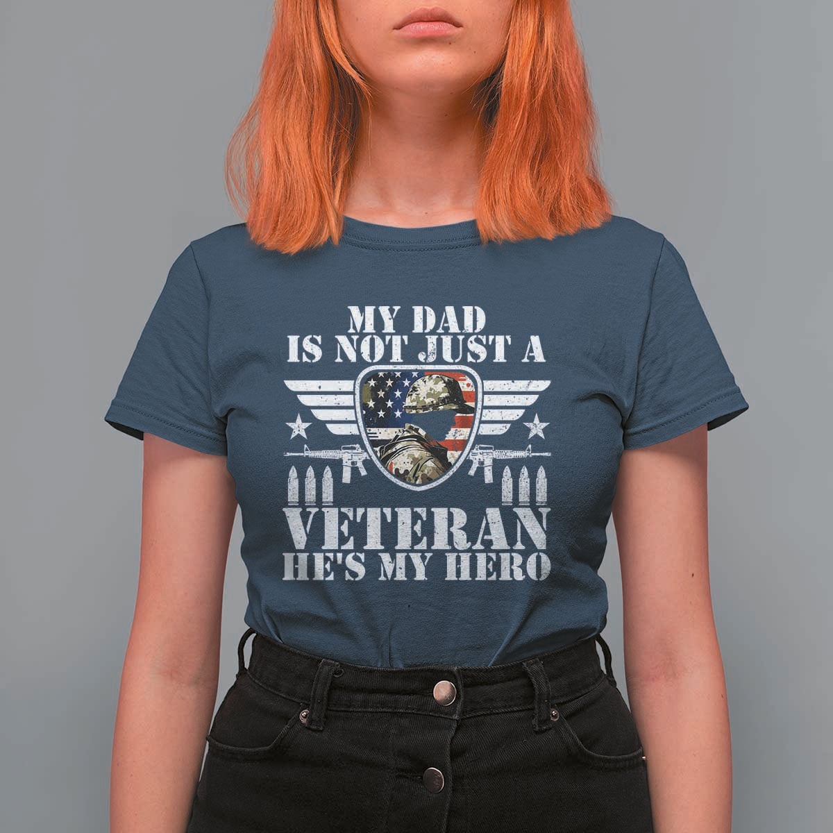 Military Family Veteran Support T Shirt For Women My Papa US Veteran My Hero
