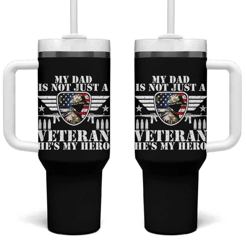 Military Family Veteran Support Tumbler With Handle My Papa US Veteran My Hero