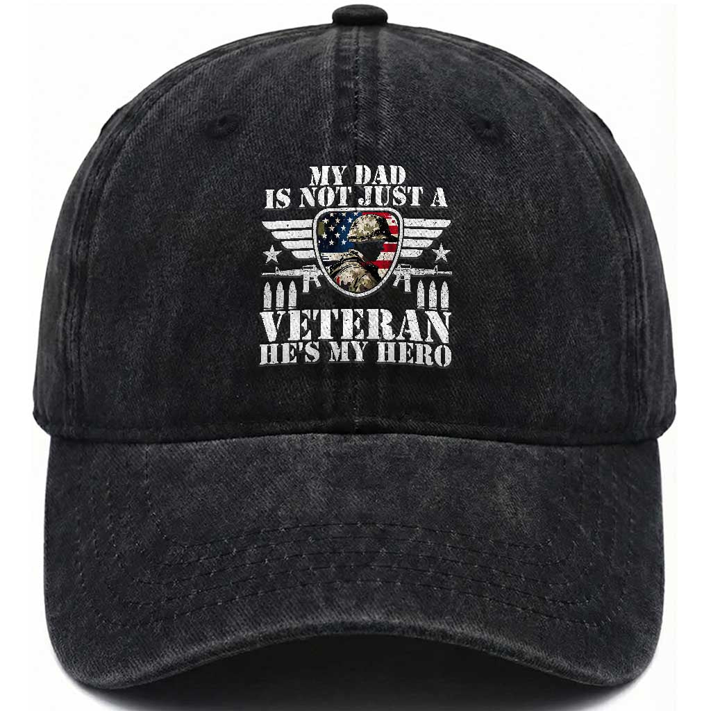 Military Family Veteran Support Washed Cotton Baseball Cap My Papa US Veteran My Hero