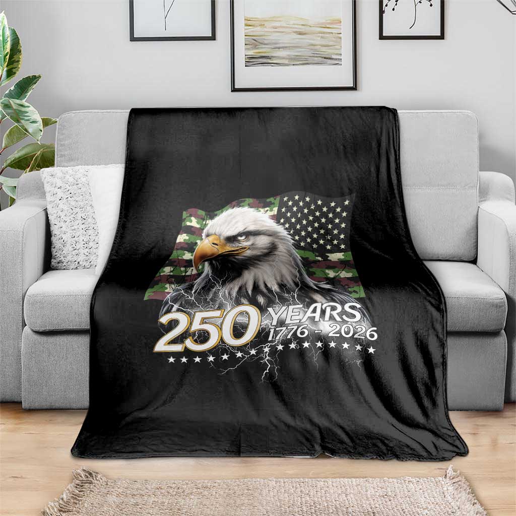 250 Years America Anniversary Throw Blanket Patriotic Bald Eagle Military Tactical American Flag Camo