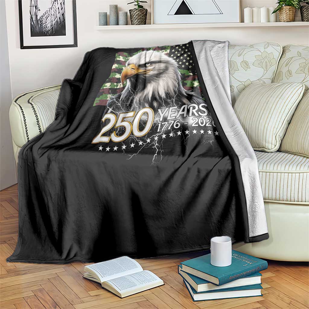250 Years America Anniversary Throw Blanket Patriotic Bald Eagle Military Tactical American Flag Camo