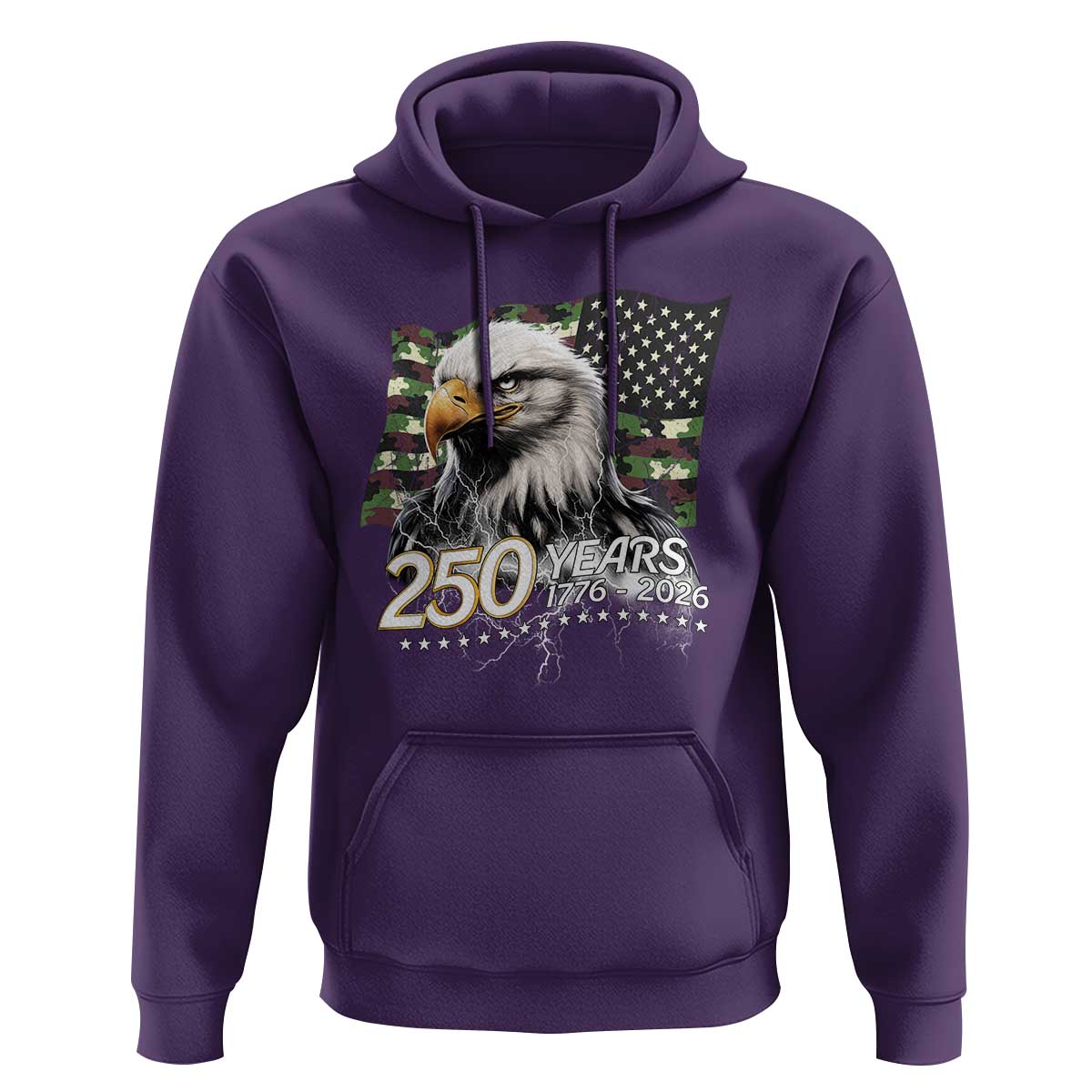 250 Years America Anniversary Hoodie Patriotic Bald Eagle Military Tactical American Flag Camo