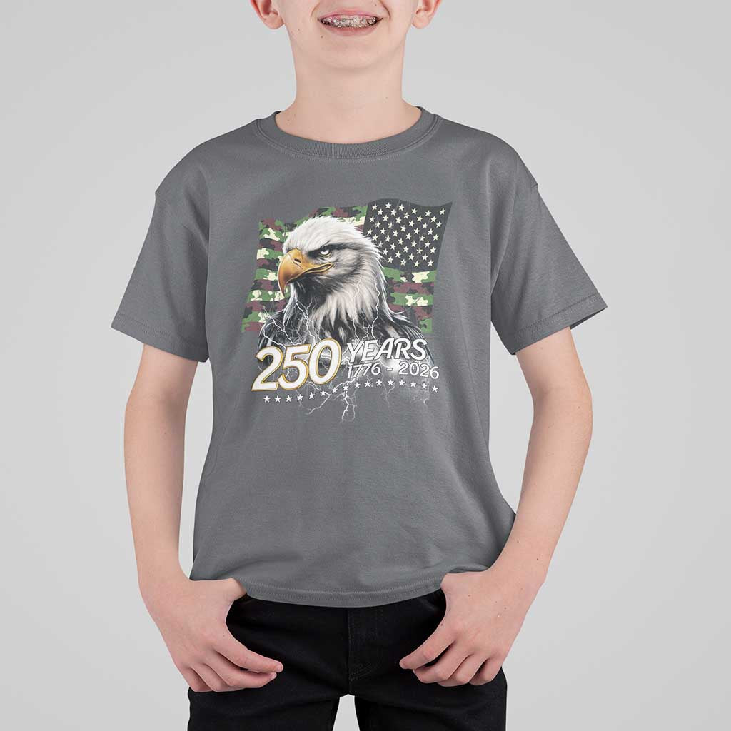 250 Years America Anniversary T Shirt For Kid Patriotic Bald Eagle Military Tactical American Flag Camo