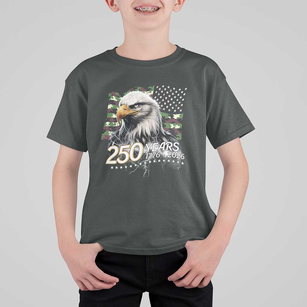 250 Years America Anniversary T Shirt For Kid Patriotic Bald Eagle Military Tactical American Flag Camo