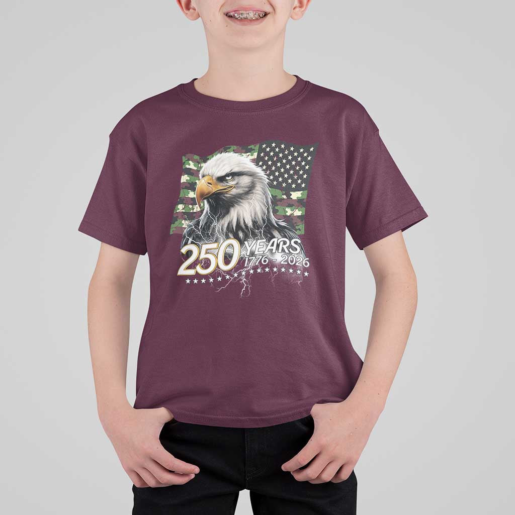 250 Years America Anniversary T Shirt For Kid Patriotic Bald Eagle Military Tactical American Flag Camo