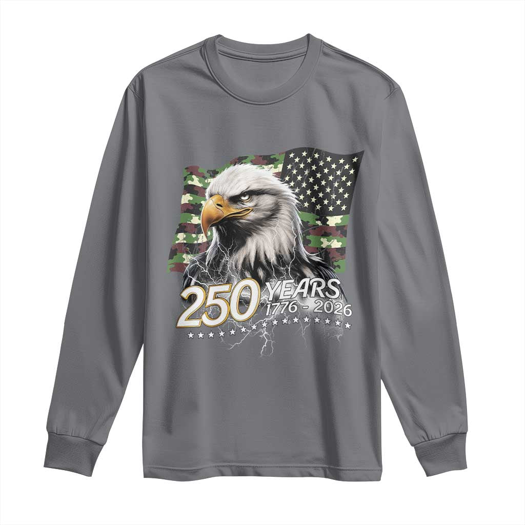 250 Years America Anniversary Long Sleeve Shirt Patriotic Bald Eagle Military Tactical American Flag Camo