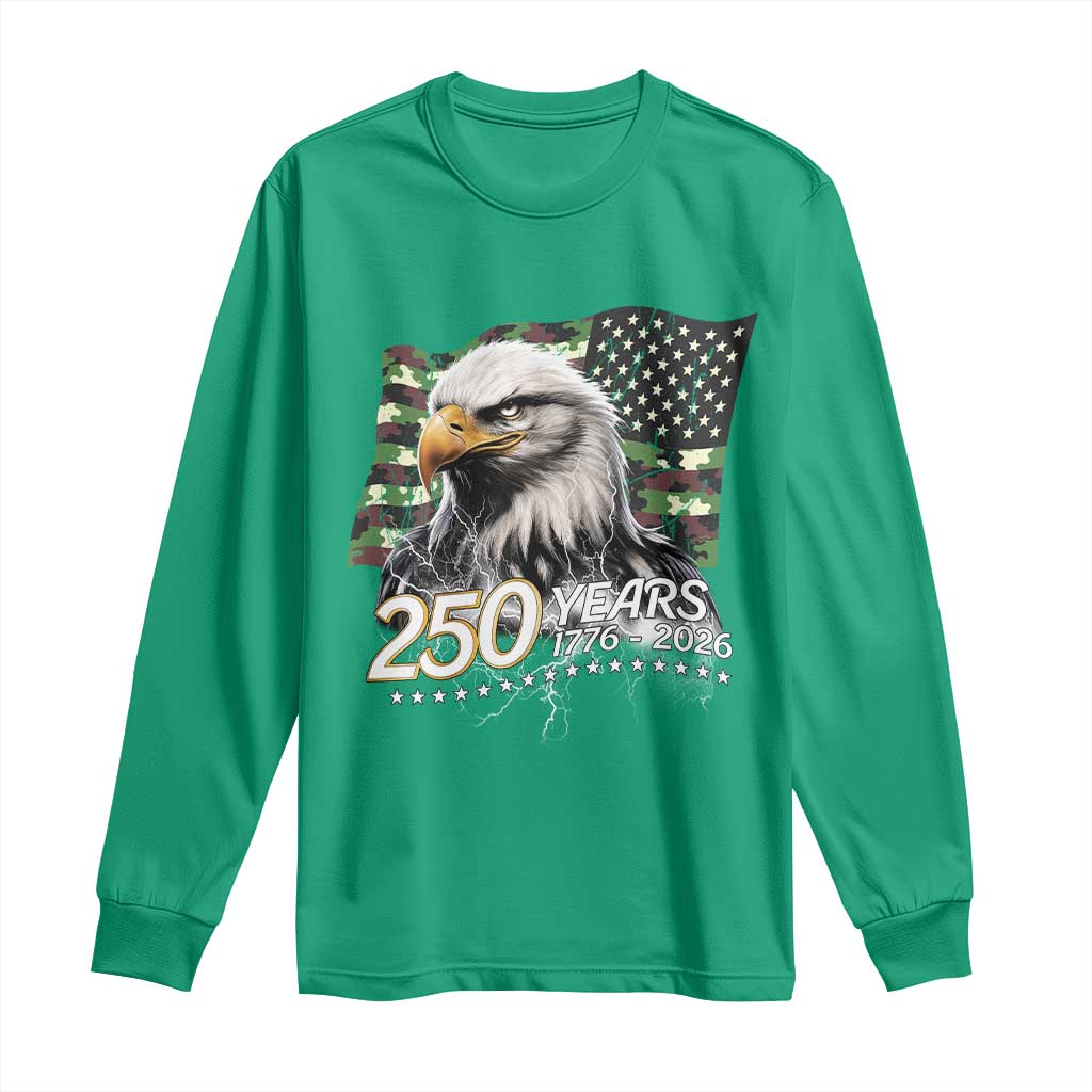250 Years America Anniversary Long Sleeve Shirt Patriotic Bald Eagle Military Tactical American Flag Camo