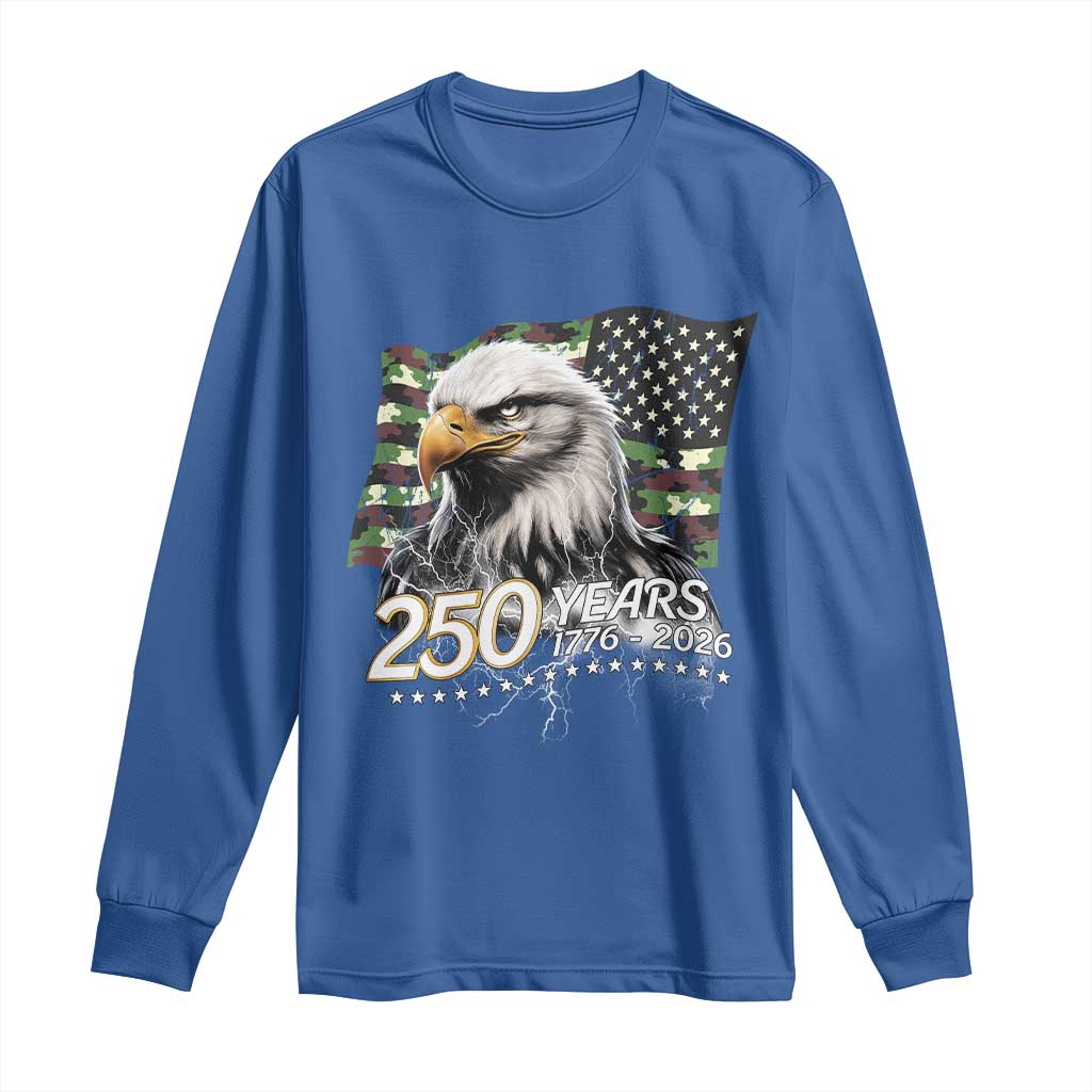 250 Years America Anniversary Long Sleeve Shirt Patriotic Bald Eagle Military Tactical American Flag Camo