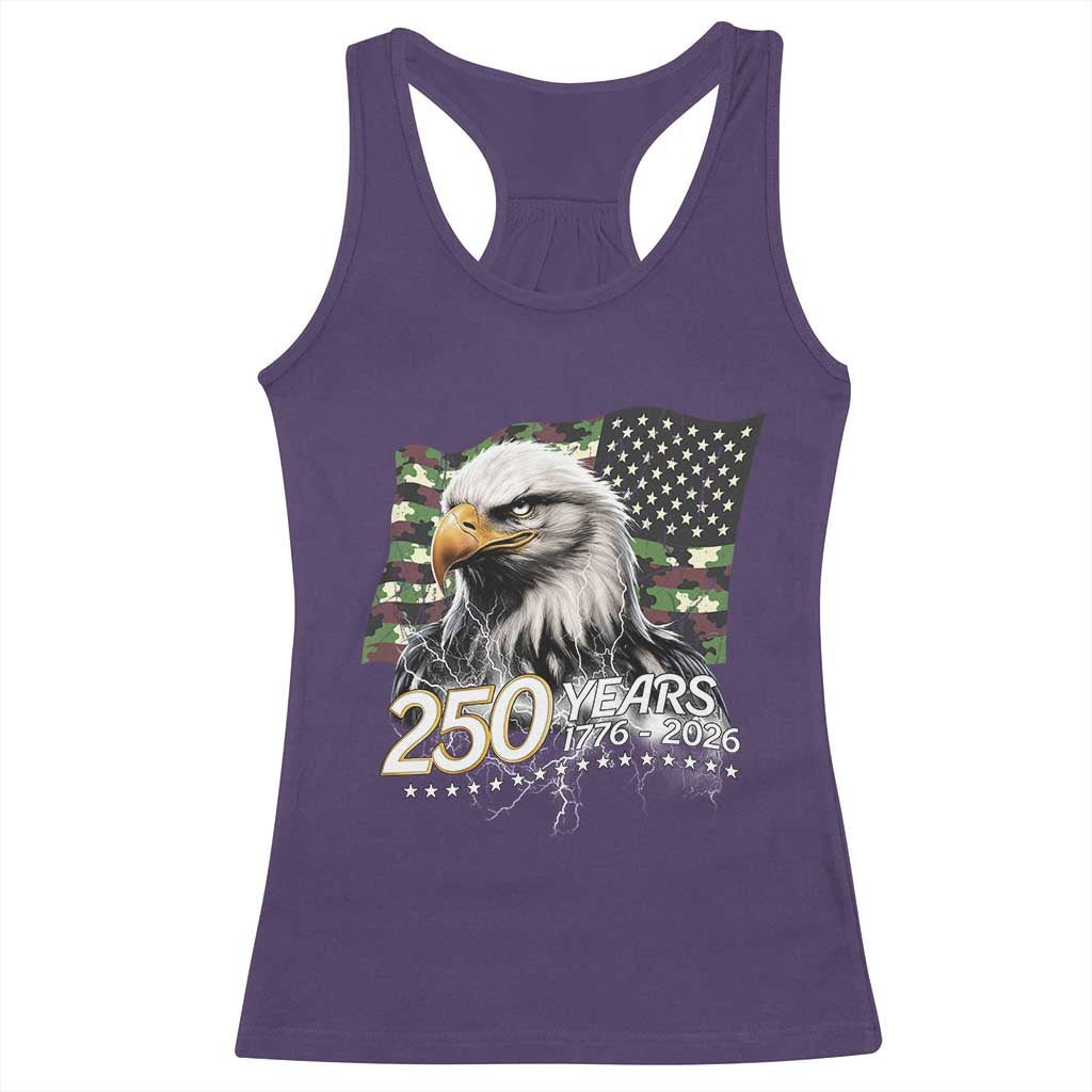 250 Years America Anniversary Racerback Tank Top Patriotic Bald Eagle Military Tactical American Flag Camo