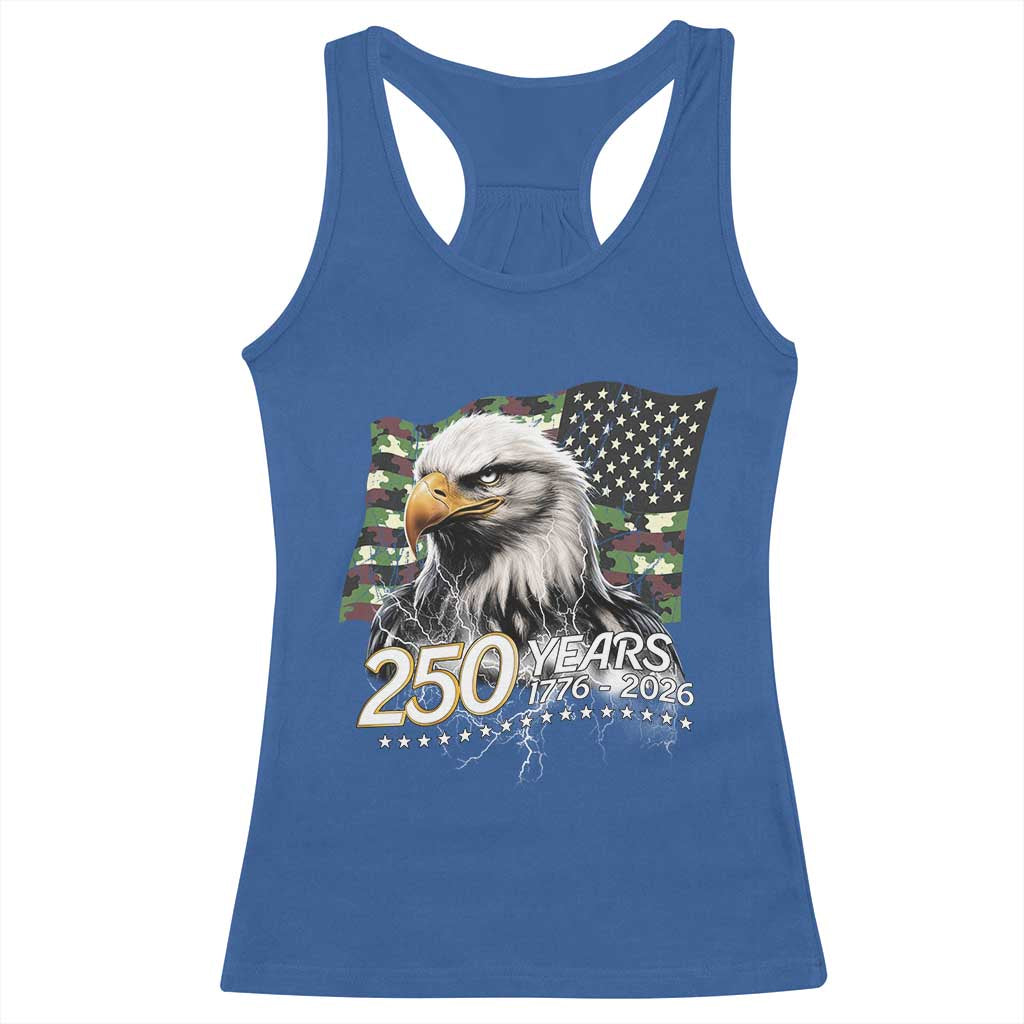 250 Years America Anniversary Racerback Tank Top Patriotic Bald Eagle Military Tactical American Flag Camo