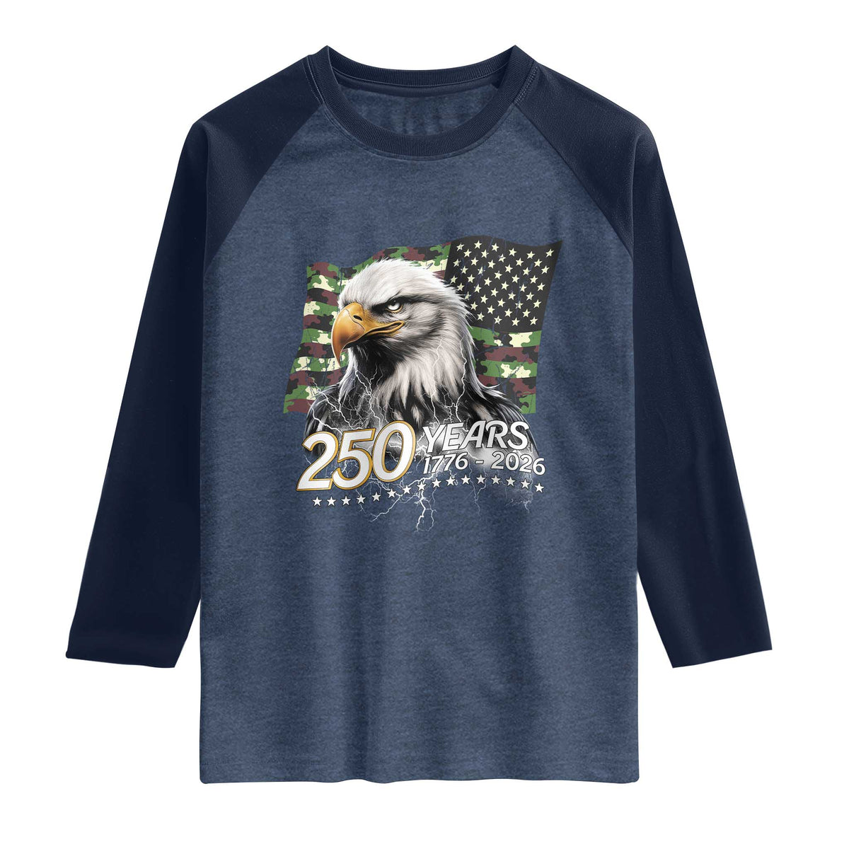 250 Years America Anniversary Raglan Shirt Patriotic Bald Eagle Military Tactical American Flag Camo