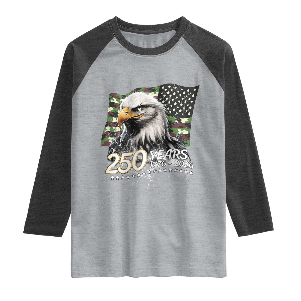 250 Years America Anniversary Raglan Shirt Patriotic Bald Eagle Military Tactical American Flag Camo