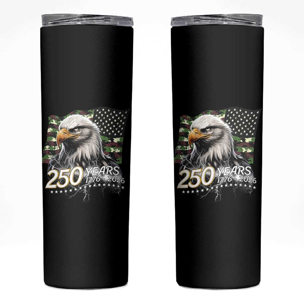 250 Years America Anniversary Skinny Tumbler Patriotic Bald Eagle Military Tactical American Flag Camo