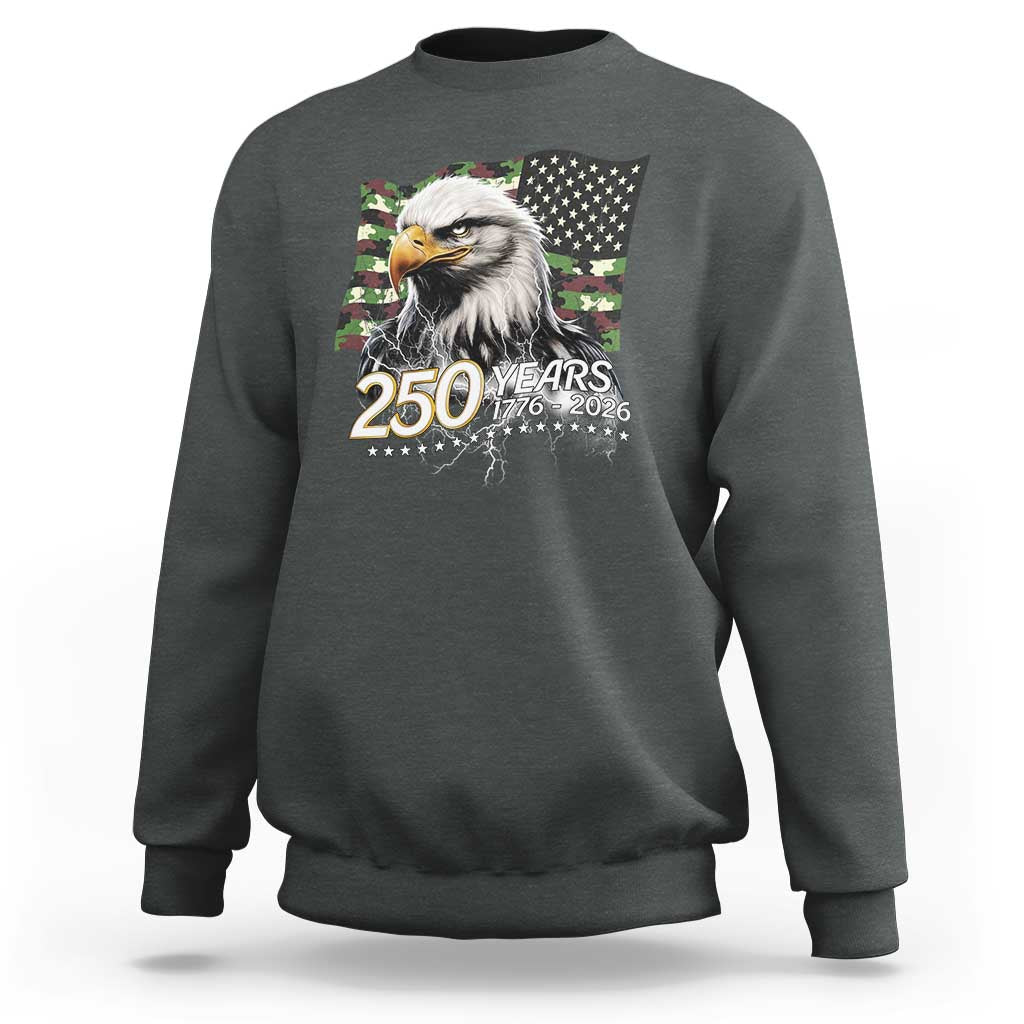 250 Years America Anniversary Sweatshirt Patriotic Bald Eagle Military Tactical American Flag Camo