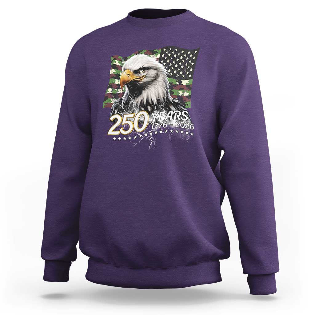 250 Years America Anniversary Sweatshirt Patriotic Bald Eagle Military Tactical American Flag Camo