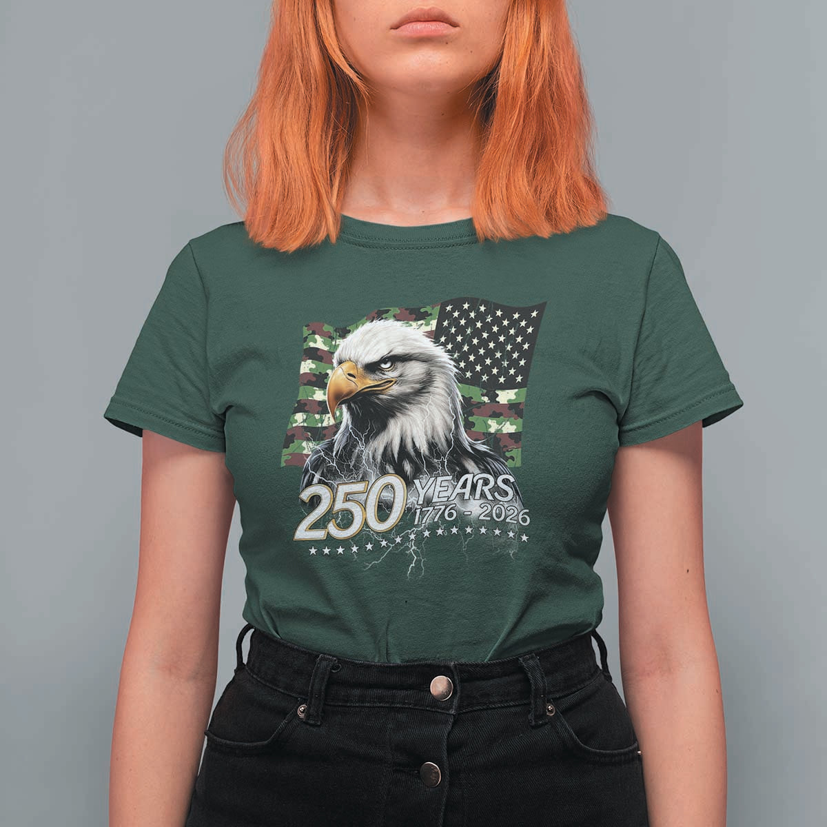 250 Years America Anniversary T Shirt For Women Patriotic Bald Eagle Military Tactical American Flag Camo