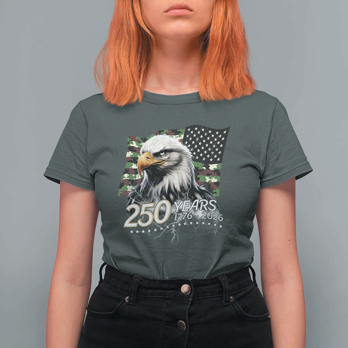 250 Years America Anniversary T Shirt For Women Patriotic Bald Eagle Military Tactical American Flag Camo