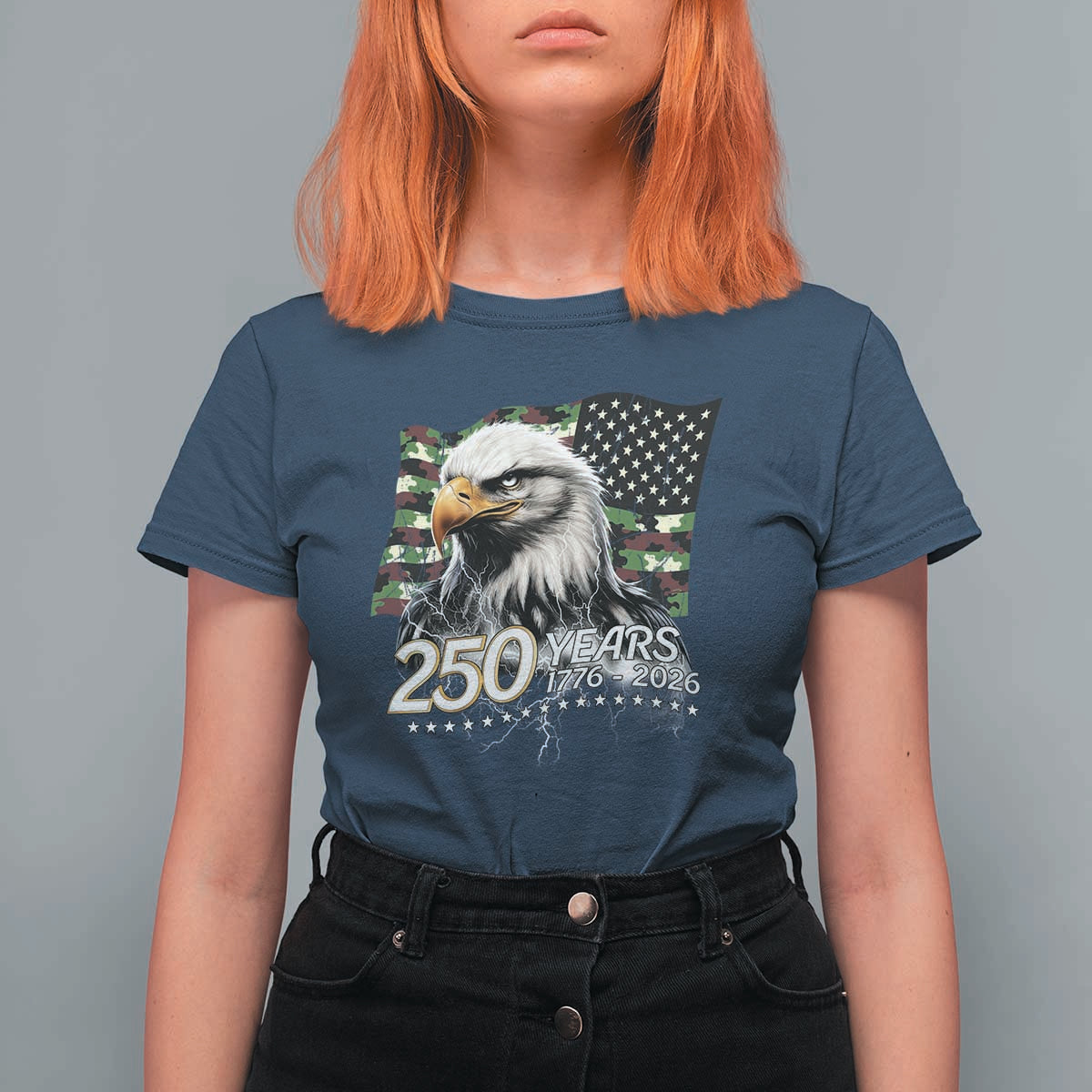 250 Years America Anniversary T Shirt For Women Patriotic Bald Eagle Military Tactical American Flag Camo