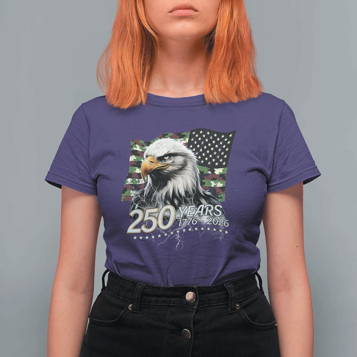 250 Years America Anniversary T Shirt For Women Patriotic Bald Eagle Military Tactical American Flag Camo