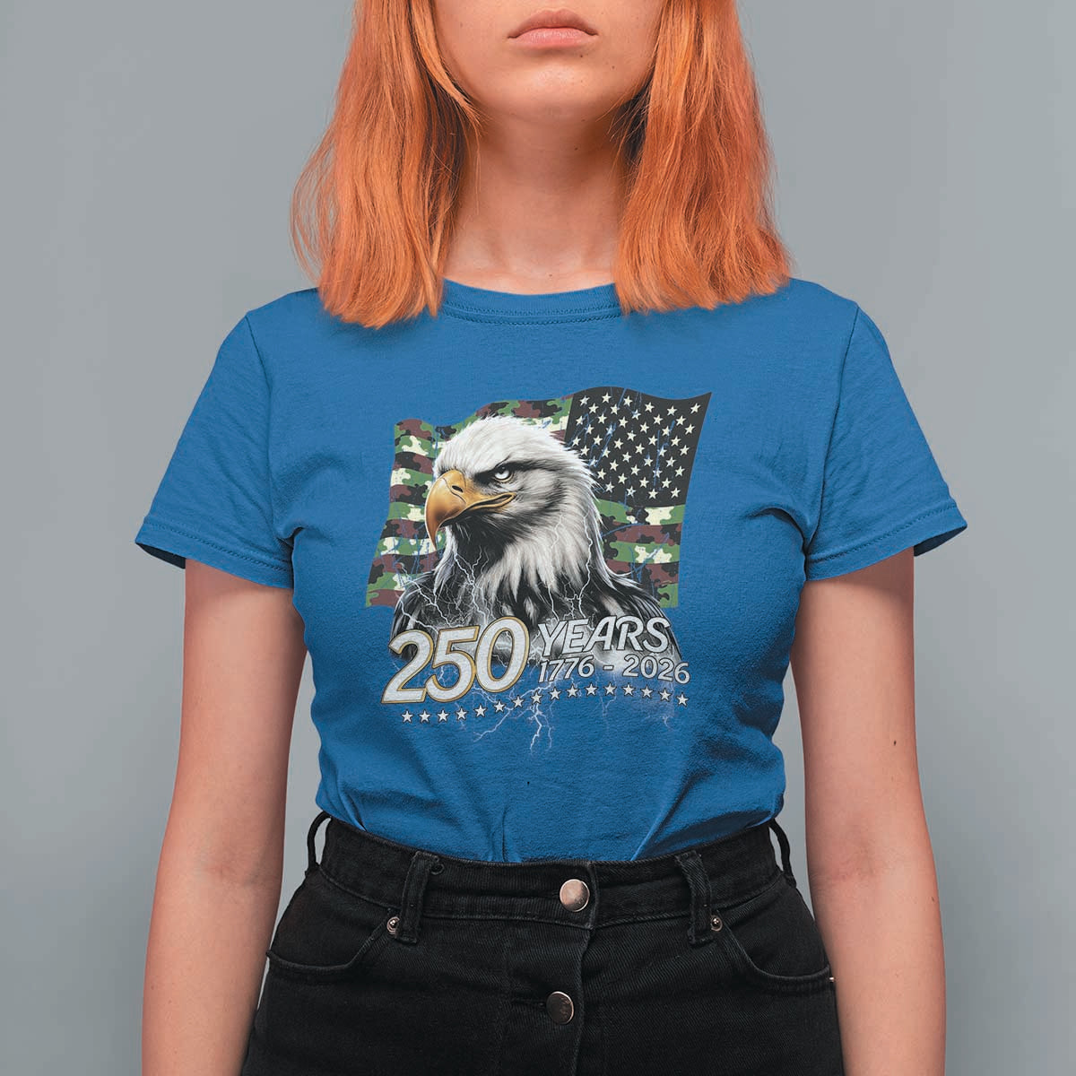 250 Years America Anniversary T Shirt For Women Patriotic Bald Eagle Military Tactical American Flag Camo