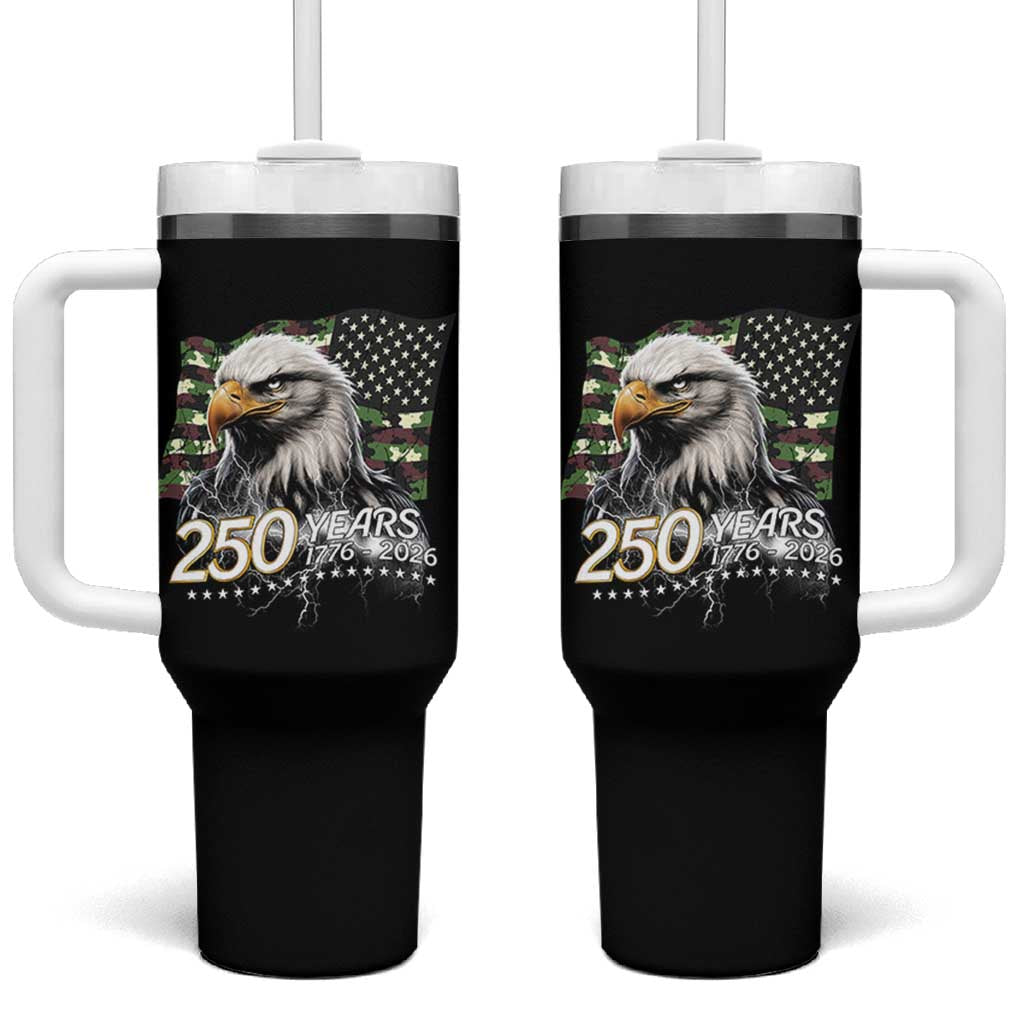 250 Years America Anniversary Tumbler With Handle Patriotic Bald Eagle Military Tactical American Flag Camo