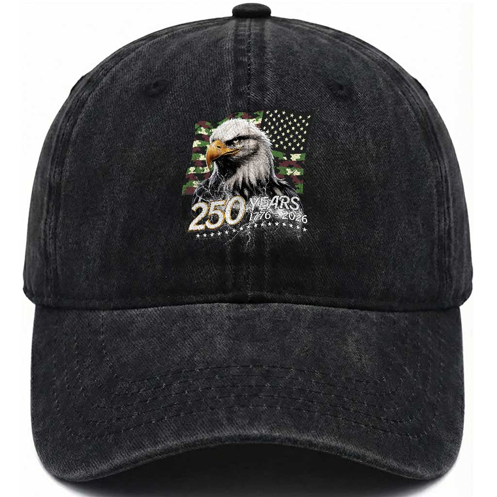 250 Years America Anniversary Washed Cotton Baseball Cap Patriotic Bald Eagle Military Tactical American Flag Camo