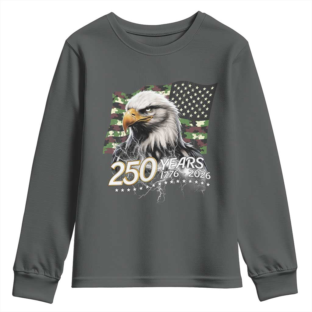 250 Years America Anniversary Youth Sweatshirt Patriotic Bald Eagle Military Tactical American Flag Camo