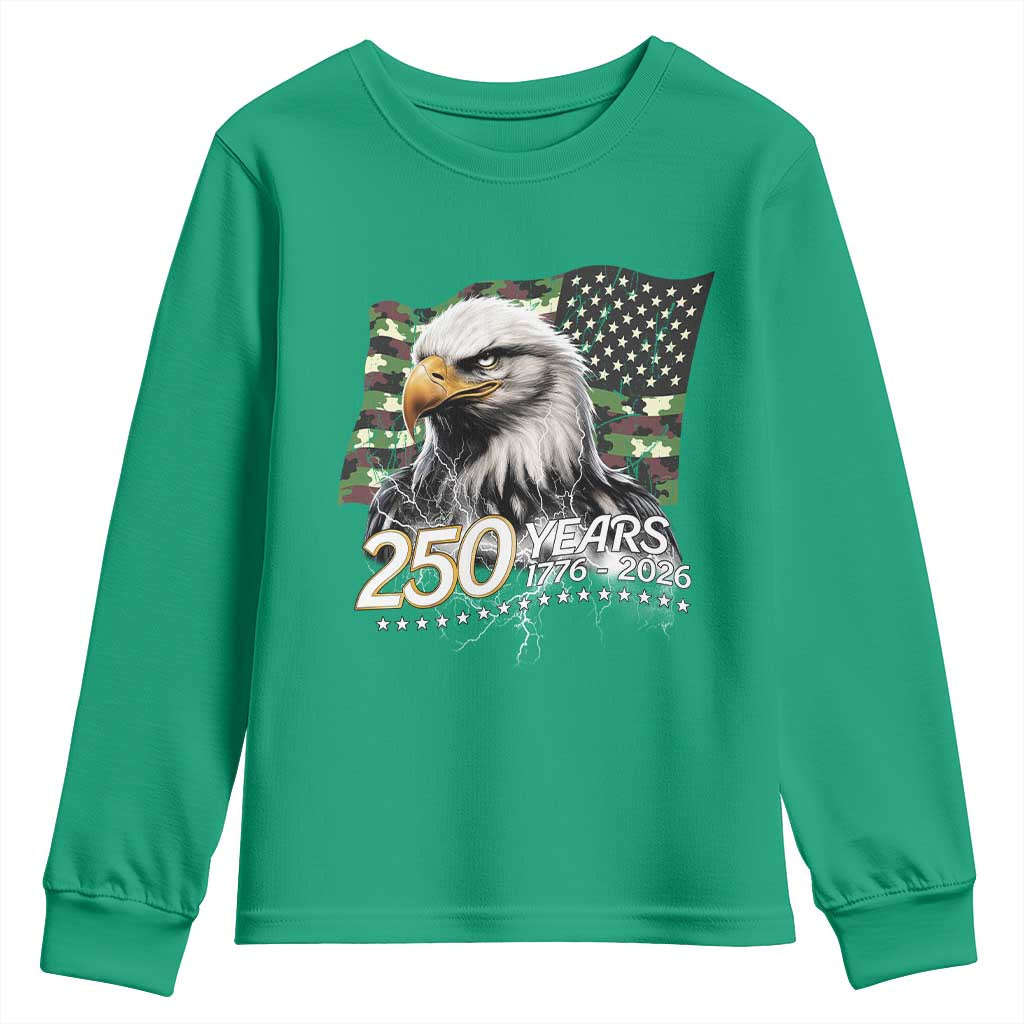 250 Years America Anniversary Youth Sweatshirt Patriotic Bald Eagle Military Tactical American Flag Camo