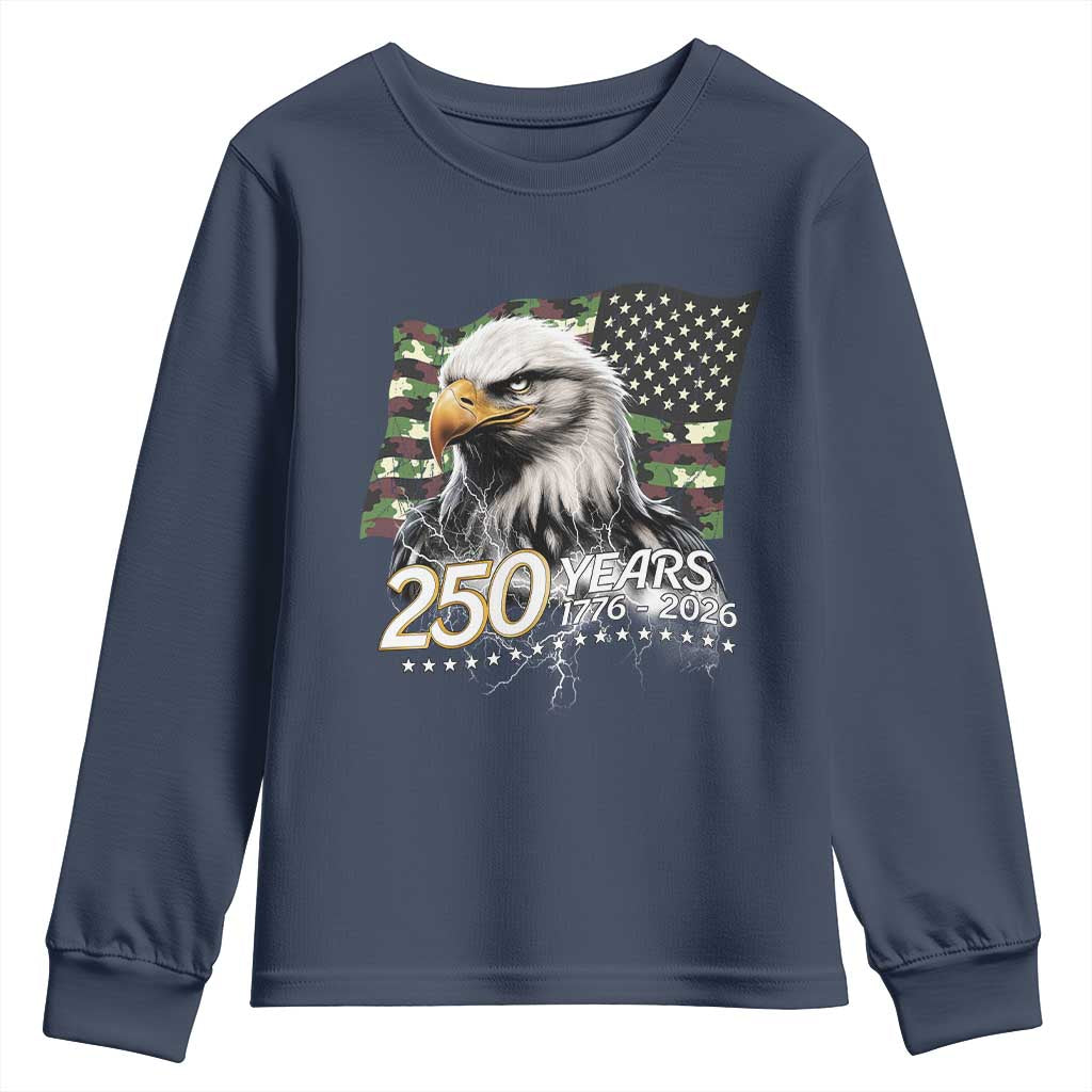 250 Years America Anniversary Youth Sweatshirt Patriotic Bald Eagle Military Tactical American Flag Camo