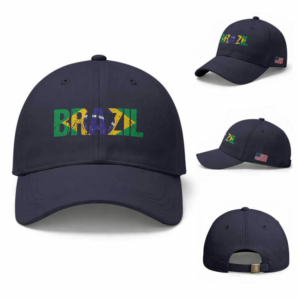 Brazil Brasil Flag Baseball Cap Vintage Distressed Brazil