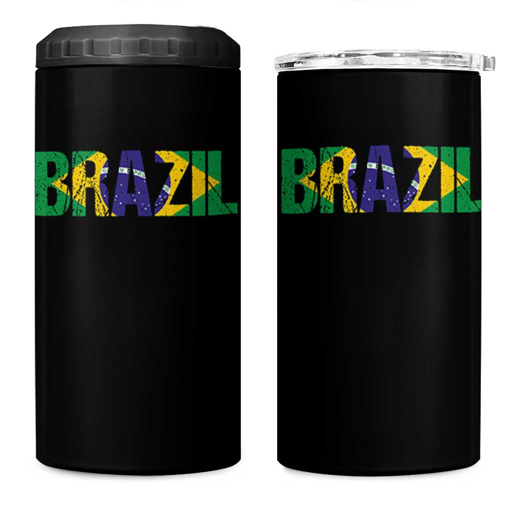 Brazil Brasil Flag 4 in 1 Can Cooler Tumbler Vintage Distressed Brazil