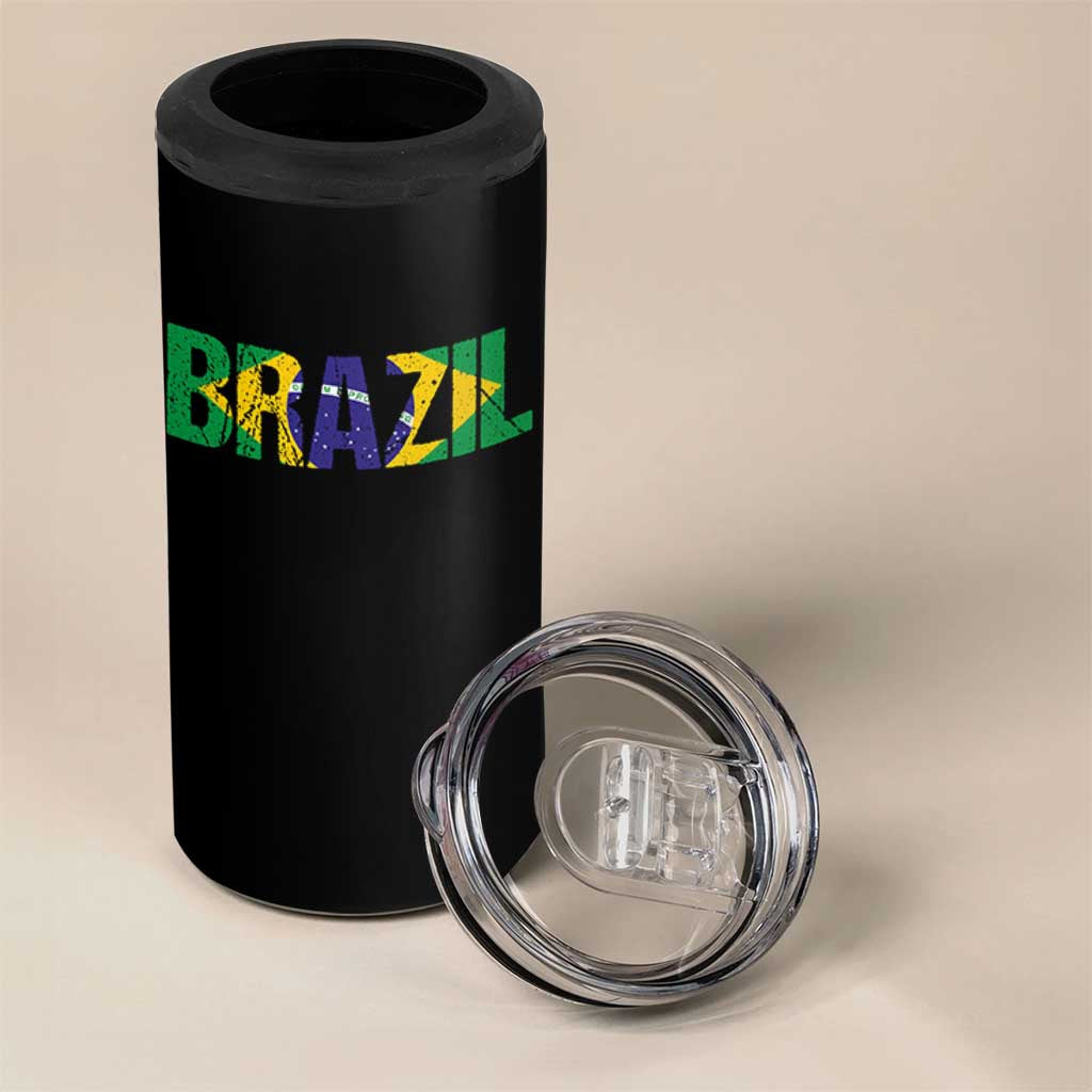 Brazil Brasil Flag 4 in 1 Can Cooler Tumbler Vintage Distressed Brazil