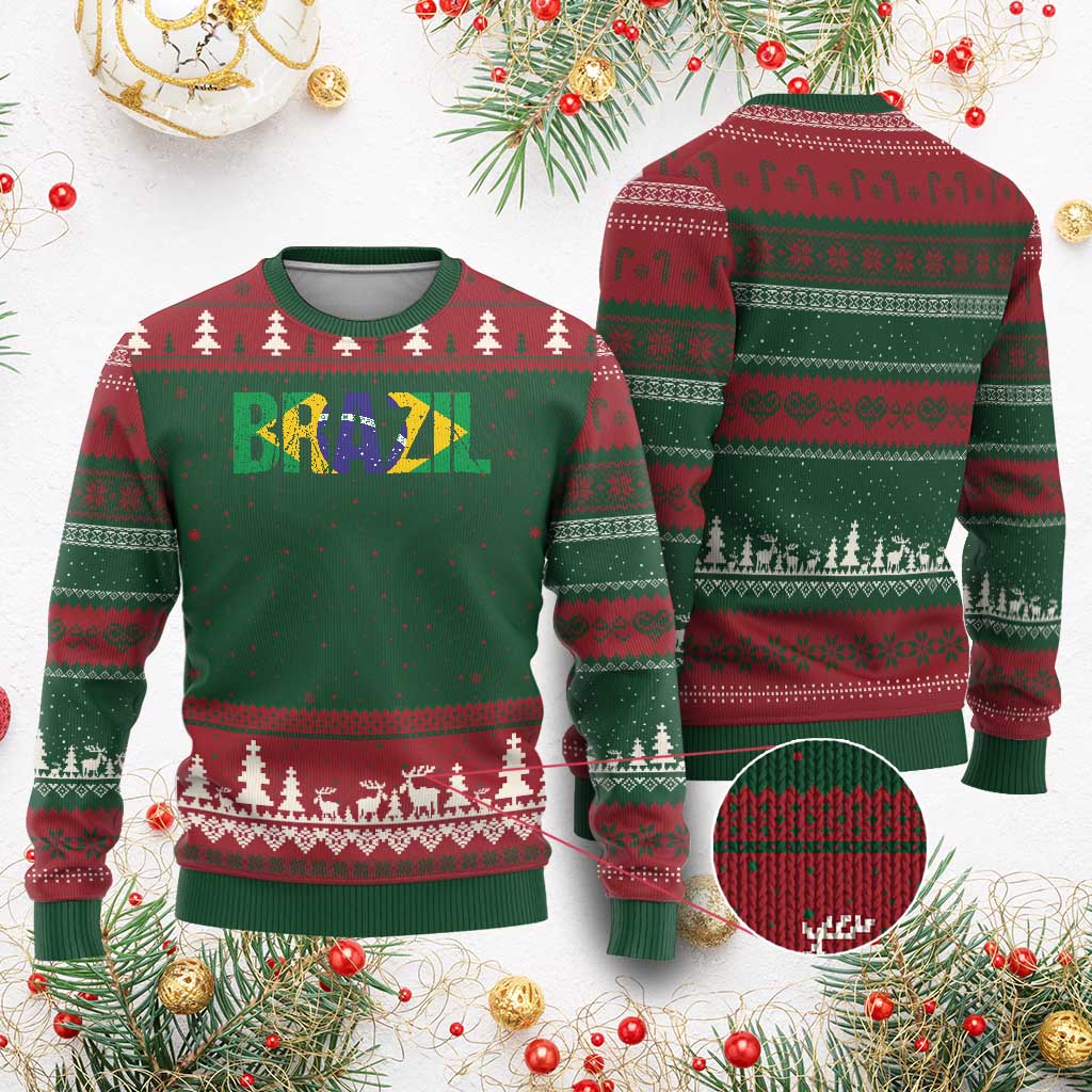 Brazil Brasil Flag Ugly Christmas Sweater Vintage Distressed Brazil