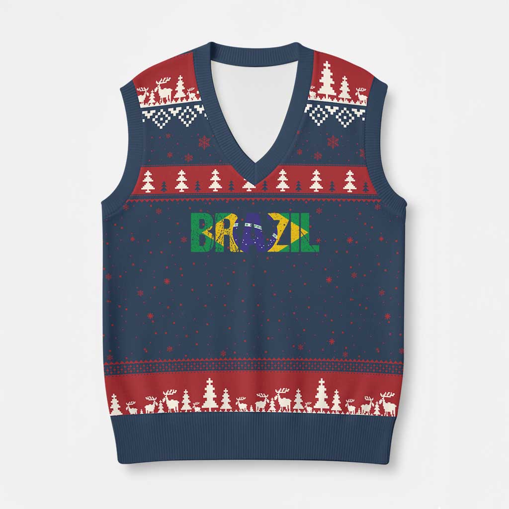 Brazil Brasil Flag V-Neck Knit Sweater Vest Vintage Distressed Brazil