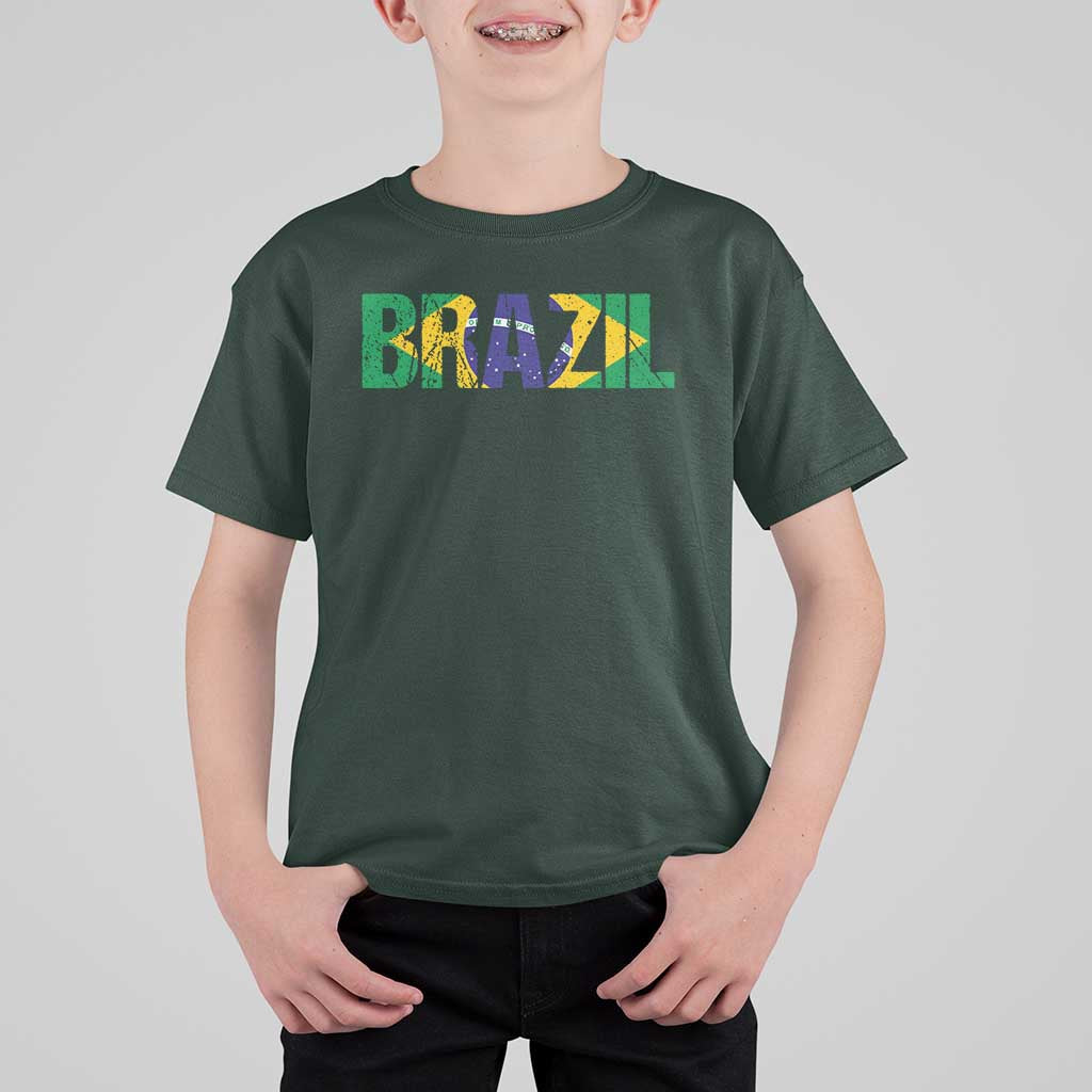 Brazil Brasil Flag T Shirt For Kid Vintage Distressed Brazil