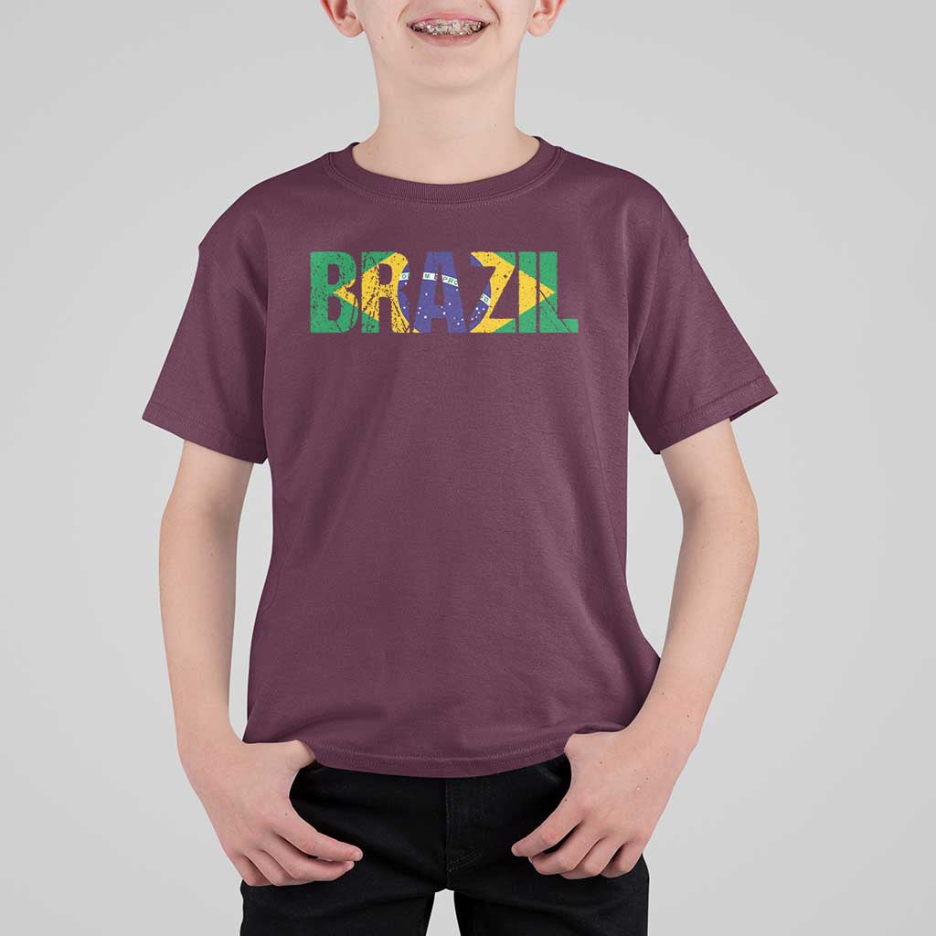 Brazil Brasil Flag T Shirt For Kid Vintage Distressed Brazil