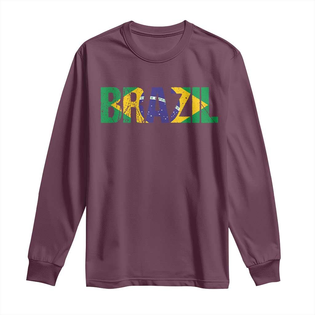 Brazil Brasil Flag Long Sleeve Shirt Vintage Distressed Brazil