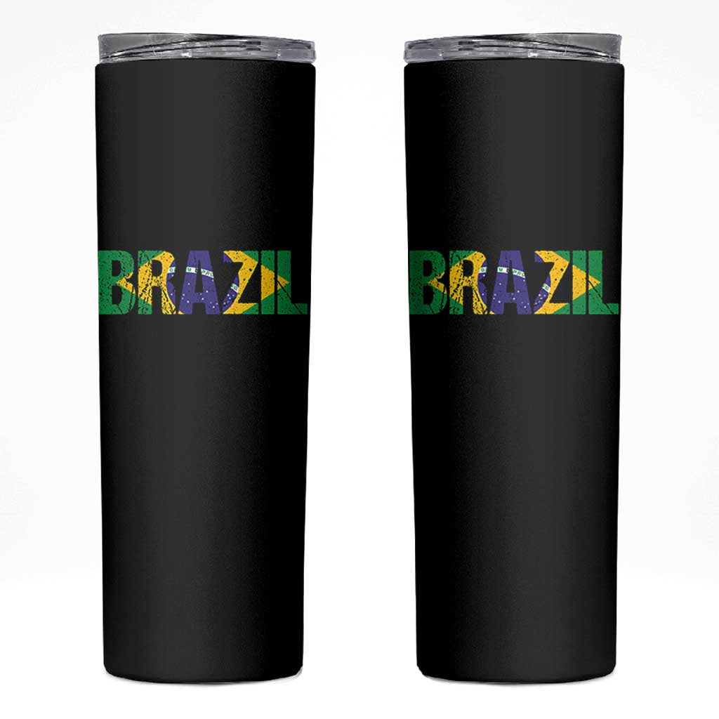 Brazil Brasil Flag Skinny Tumbler Vintage Distressed Brazil