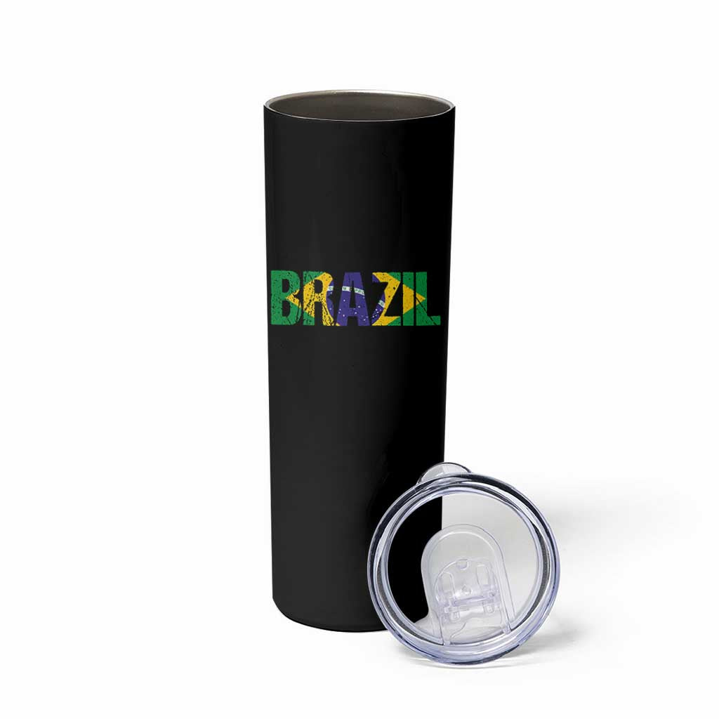 Brazil Brasil Flag Skinny Tumbler Vintage Distressed Brazil