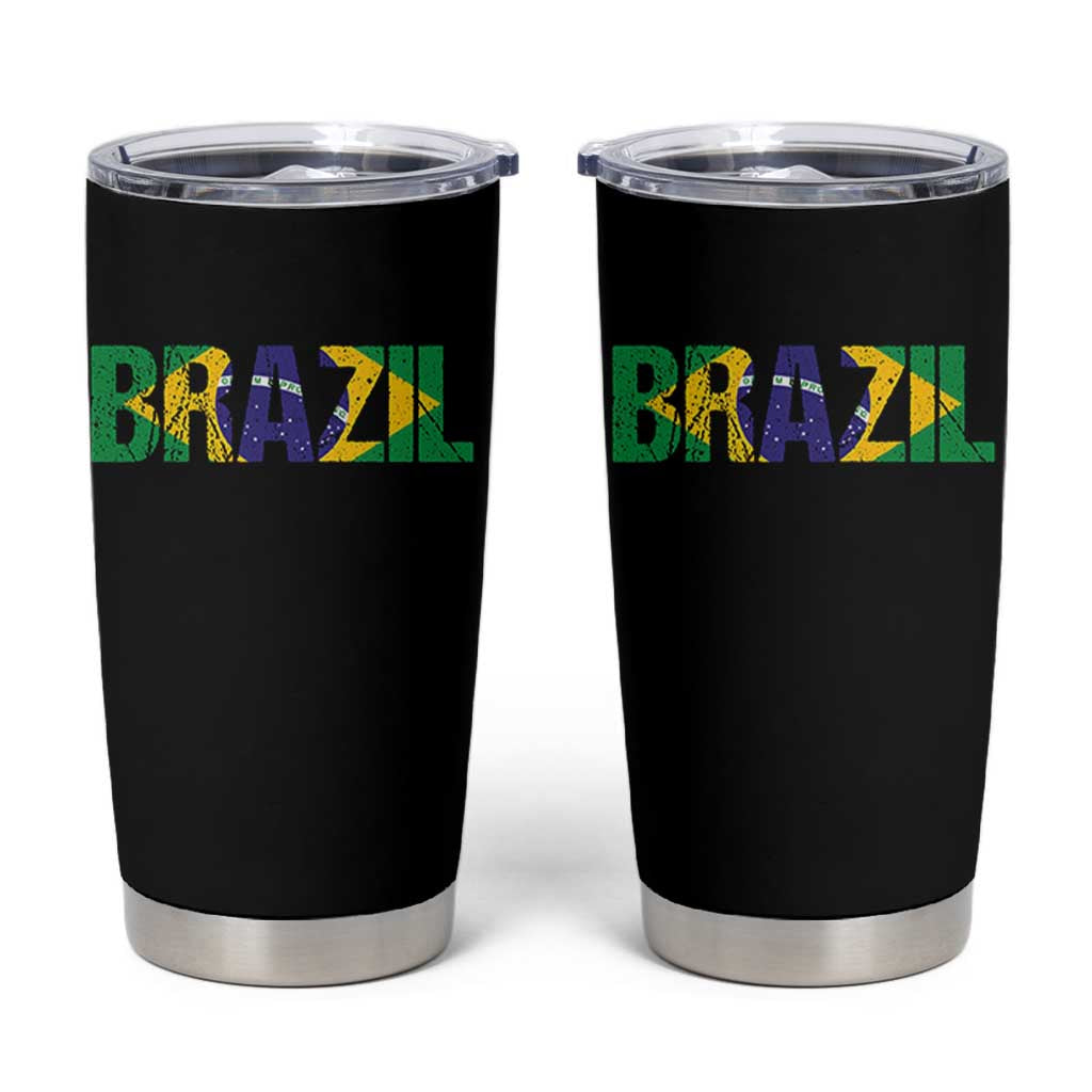 Brazil Brasil Flag Tumbler Cup Vintage Distressed Brazil
