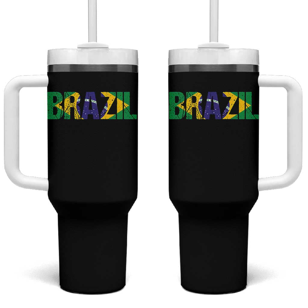 Brazil Brasil Flag Tumbler With Handle Vintage Distressed Brazil