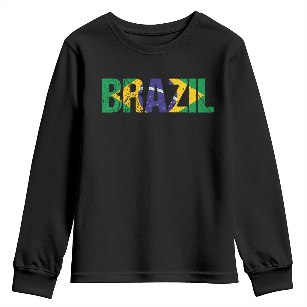 Brazil Brasil Flag Youth Sweatshirt Vintage Distressed Brazil