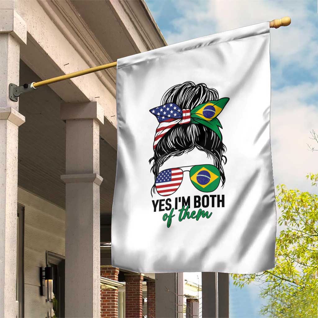 Half American And Brazilian America Brazil Brasil Flag Girl Garden Flag Yes I'm Both of Them