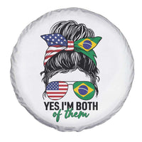 Half American And Brazilian America Brazil Brasil Flag Girl Spare Tire Cover Yes I'm Both of Them