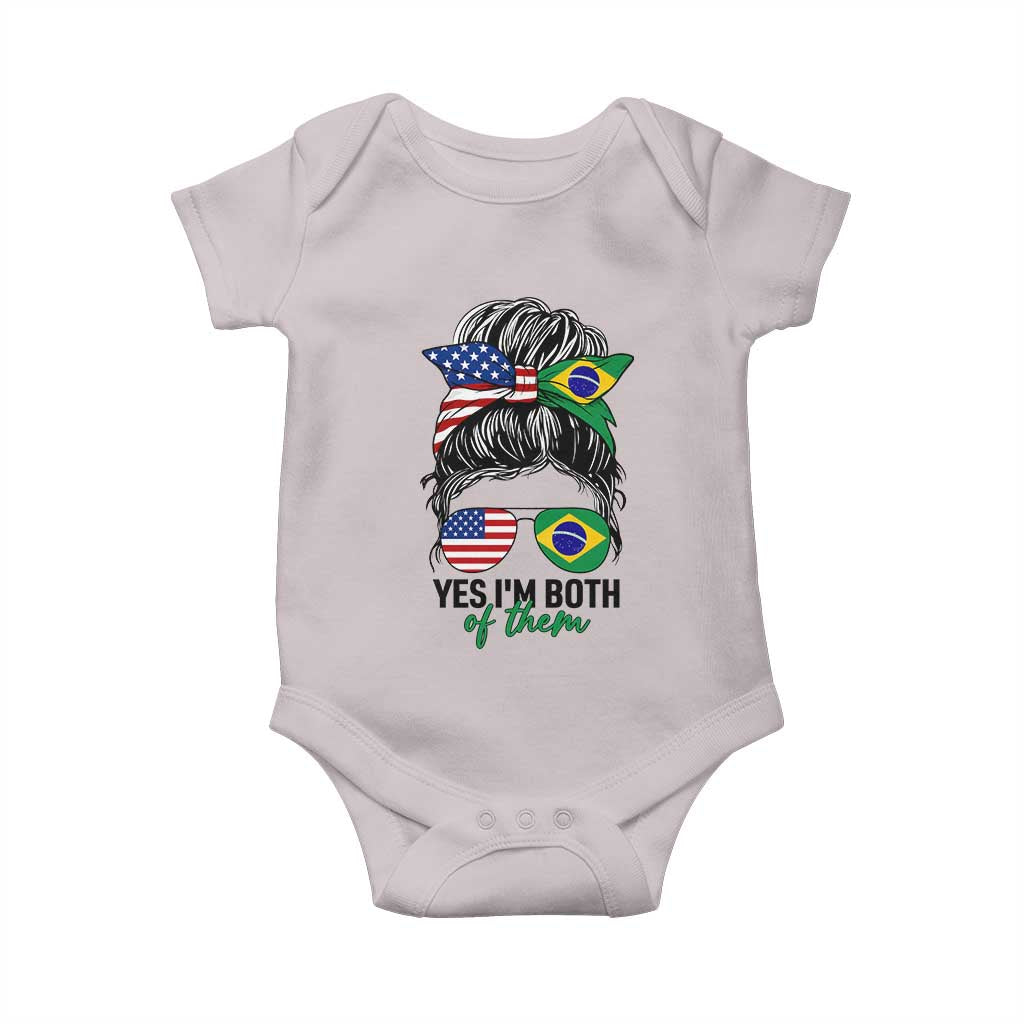 Half American And Brazilian America Brazil Brasil Flag Girl Baby Onesie Yes I'm Both of Them