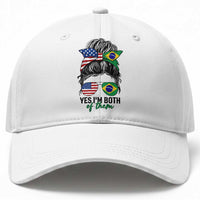 Half American And Brazilian America Brazil Brasil Flag Girl Baseball Cap Yes I'm Both of Them
