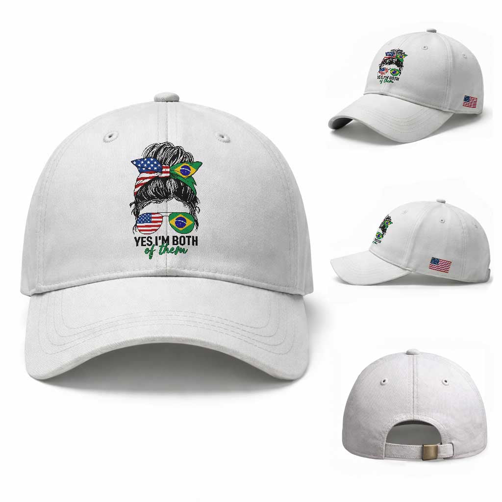 Half American And Brazilian America Brazil Brasil Flag Girl Baseball Cap Yes I'm Both of Them